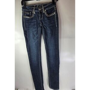 LA Idol USA Jeans Womens 0 W26 L31.5 Skinny Bling Rhinestone Thick Stitch Y2K